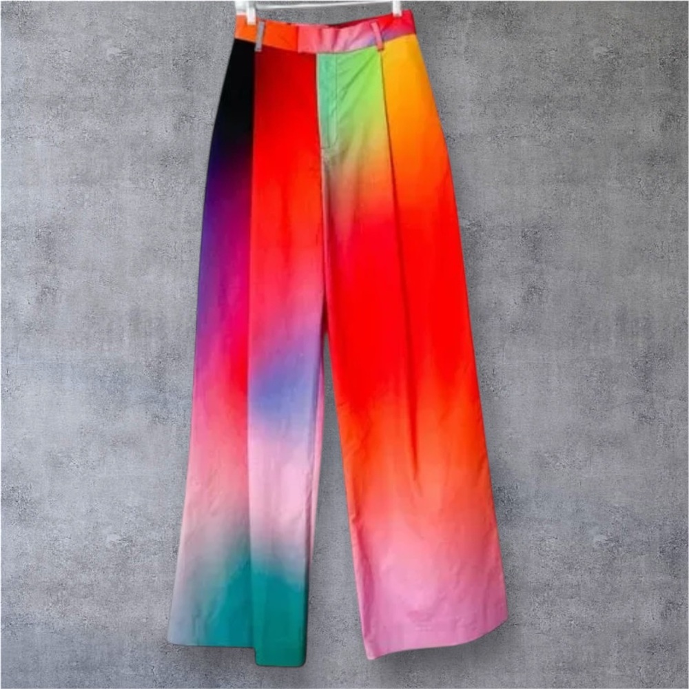 BRUCEGLEN NWT Size 35 Wide Leg Trousers in Sauce Print Rainbow Gradient Aura